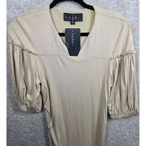 Nicole Miller Collection Side Runched Midi‎ Sheath Dress Womens Size Large Beige